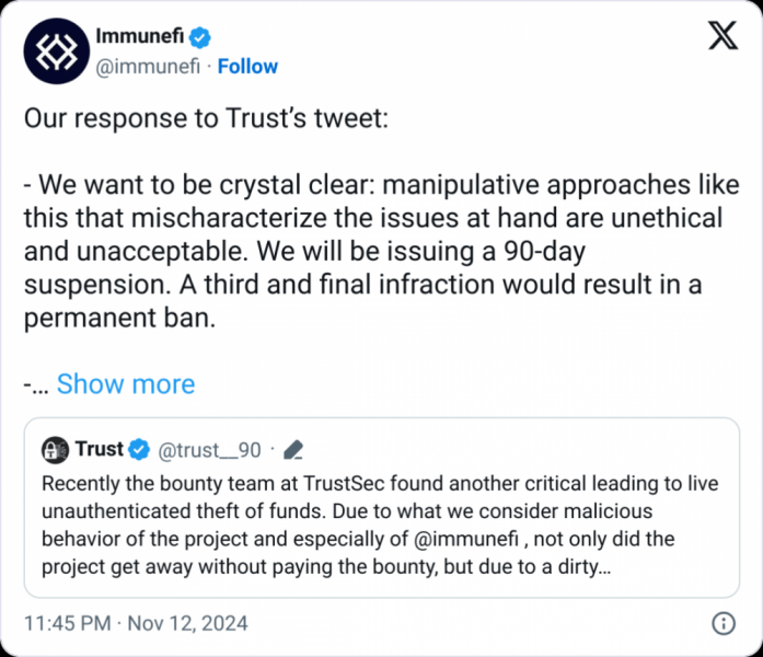 
			Immunefi приостановила работу TrustSec на&nbsp;фоне спора о&nbsp;вознаграждениях		