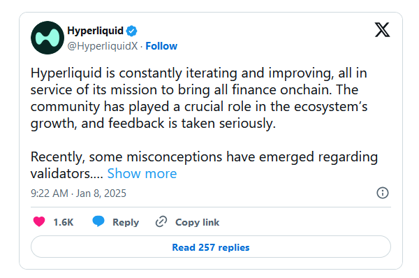 
			Команда HyperLiquid анонсировала планы по повышению децентрализации проекта		