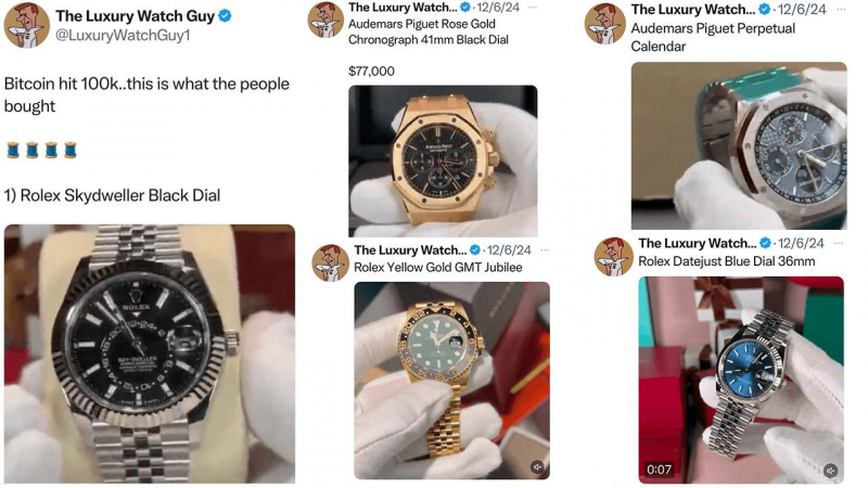 
			Рост биткоина до $100,000 создал ажиотажный спрос на часы Rolex		