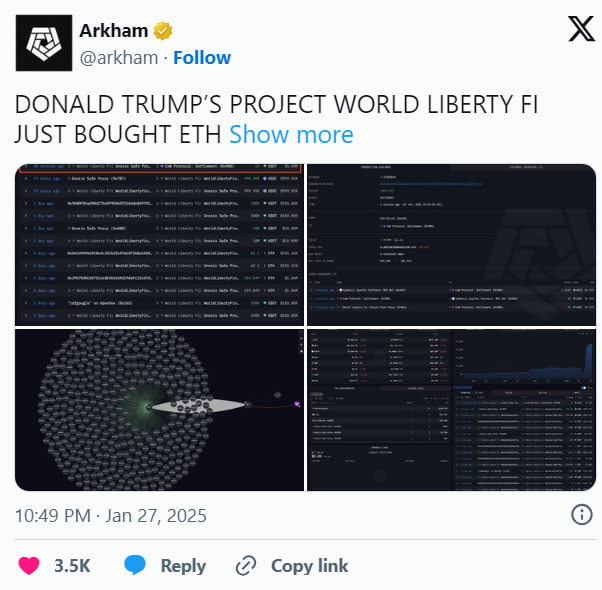 
			World Liberty Financial: проект семьи Трампа вложил $10 млн в Ethereum		