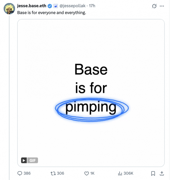 
			Создатель Base Джесси Поллак признал, что арт &laquo;Base is for pimping&raquo; был ошибкой		