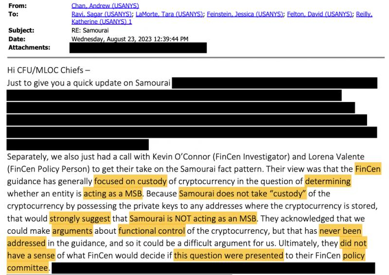 
			Samourai Wallet утверждает, что федералы скрывали информацию, что криптомиксеру не&nbsp;нужна лицензия		